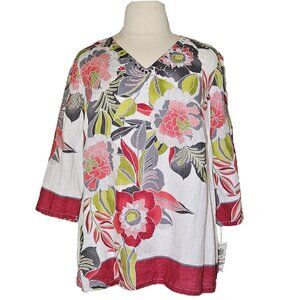 JM Collection Women's V-Neck Linen Tunic Size 2X Styled Garden Floral Print ✨HP✨